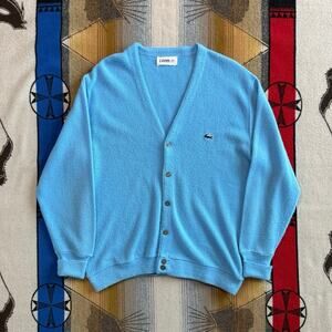 Vintage 80s Izod Lacoste Men’s Cardigan Knit Sweater Size Large Baby Blue Grunge